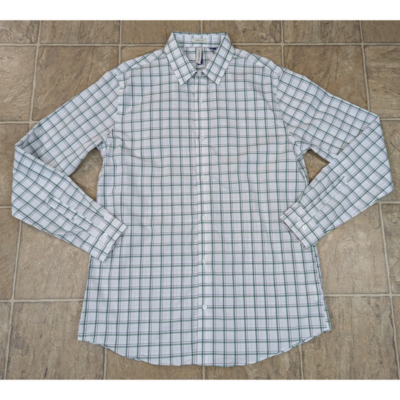 New Artefact sz L Tall regular fit Shirt plaid green white purple cotton 0827 - Picture 2 of 4